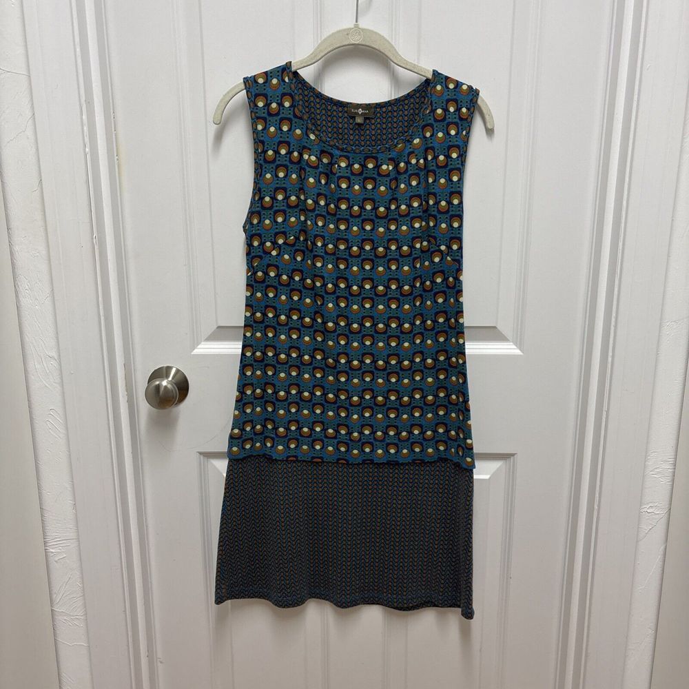 Surkana Dress Womens Large Geometric Sleeveless Colorful Jersey Knit Mini Blue